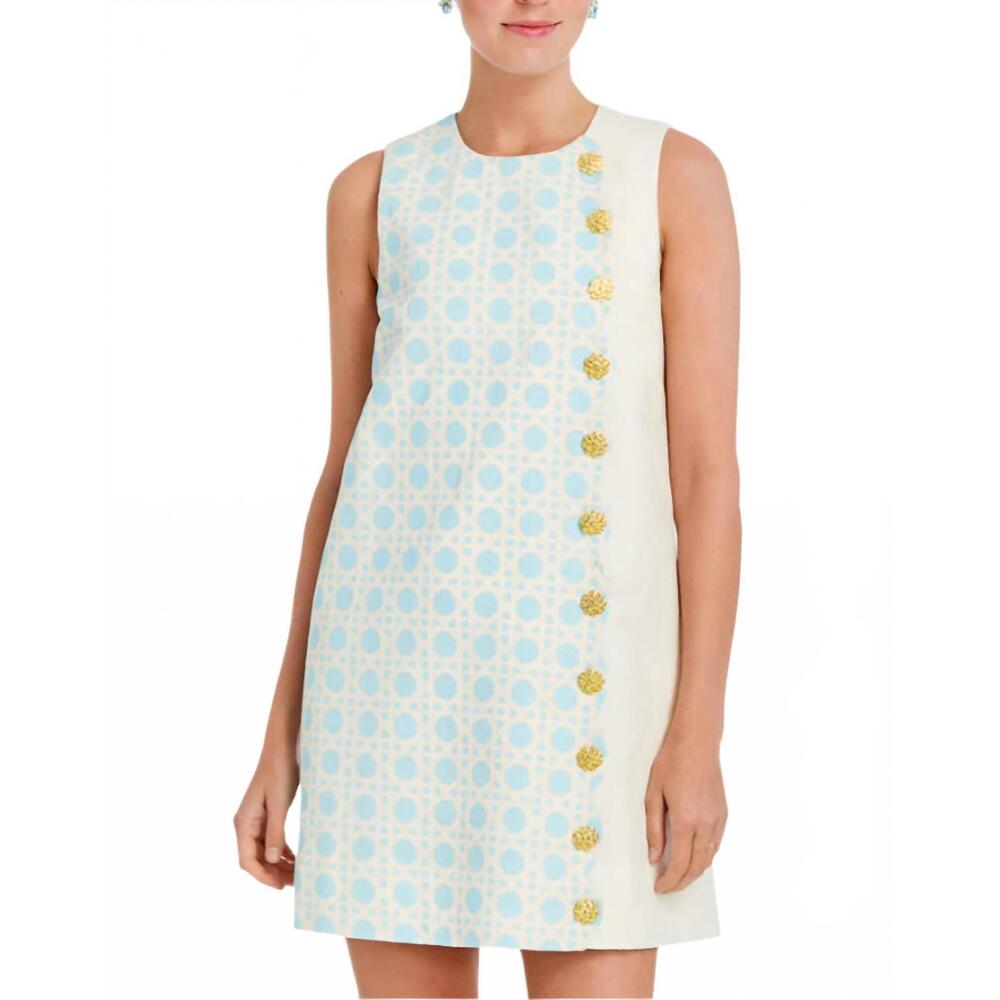 NEW MESTIZA NEW YORK scallop mini dress in blue and ivory - Picture 2 of 4